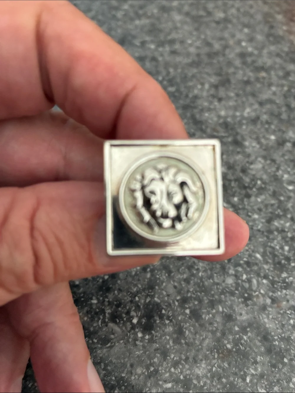 Swank Lion Motif Square Cufflinks in Antique Silver